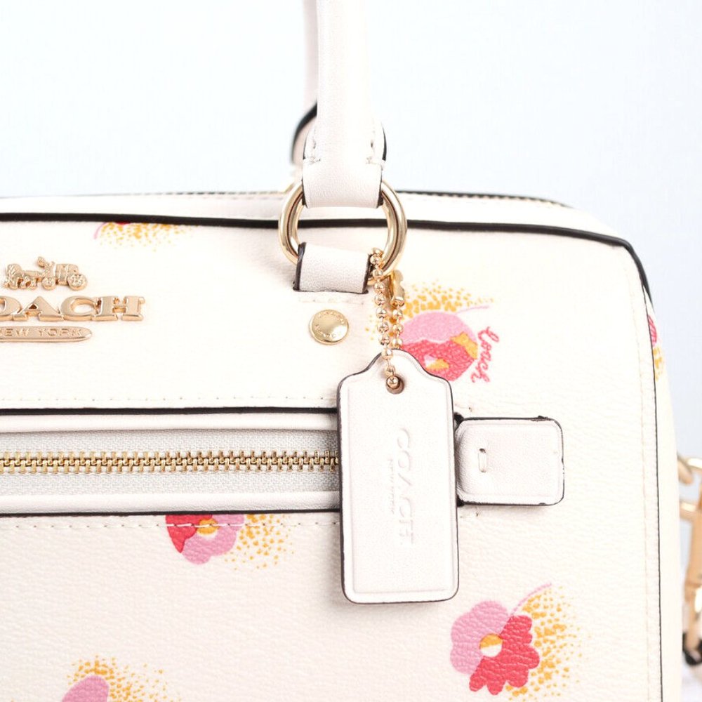BNWT Coach Rowan Floral Leather Canvas Chalk White Bag Satchel Cross Body C5801 - Picture 2 of 16